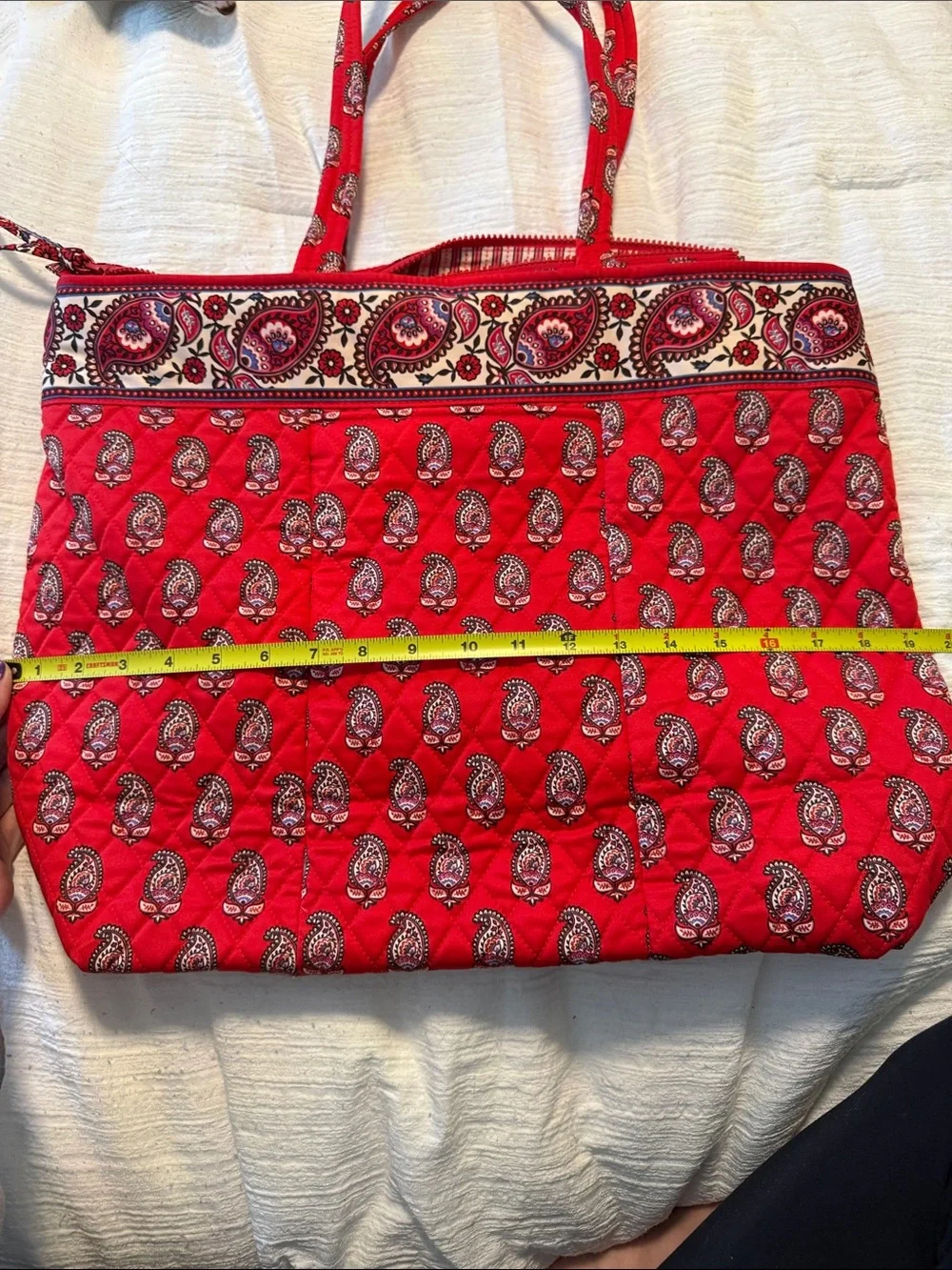 Vera Bradley Red Paisley Quilted Tote with Cream Trim